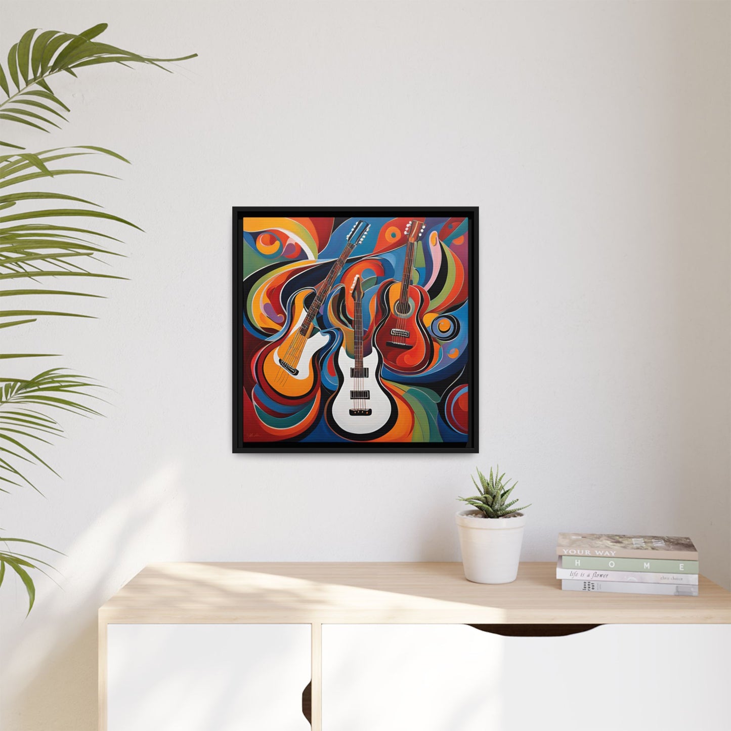 Modern Music-Themed Print Abstract Design Unique Framed Canvas Print Guitar Wall Art Music Lover Gift Decor 3 frame colors