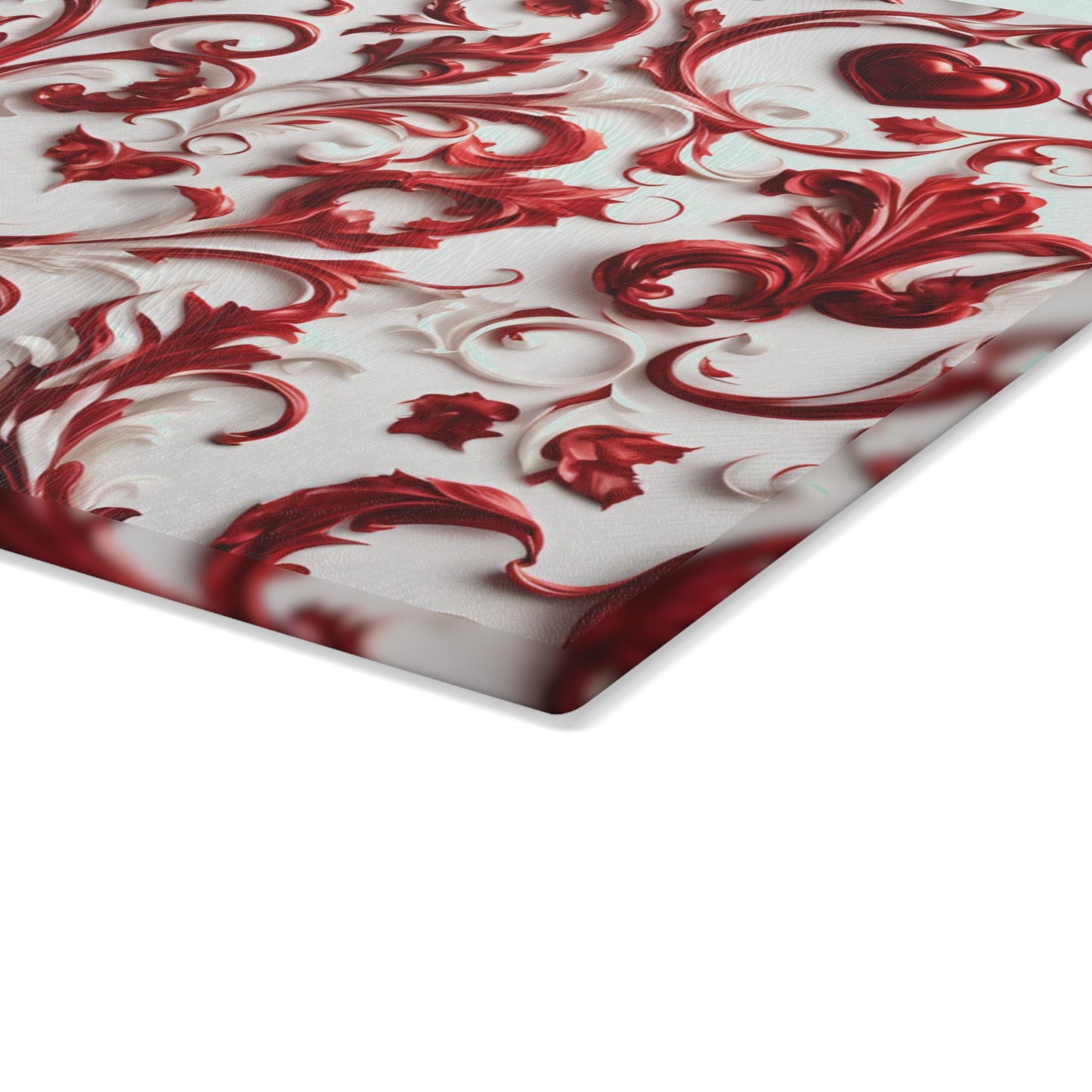 Kitchen Decor Glass Cutting Board Serving Tray with Heart Design Retro Damask Pattern Cutting Board Gift for Home Cook Charcuterie Board