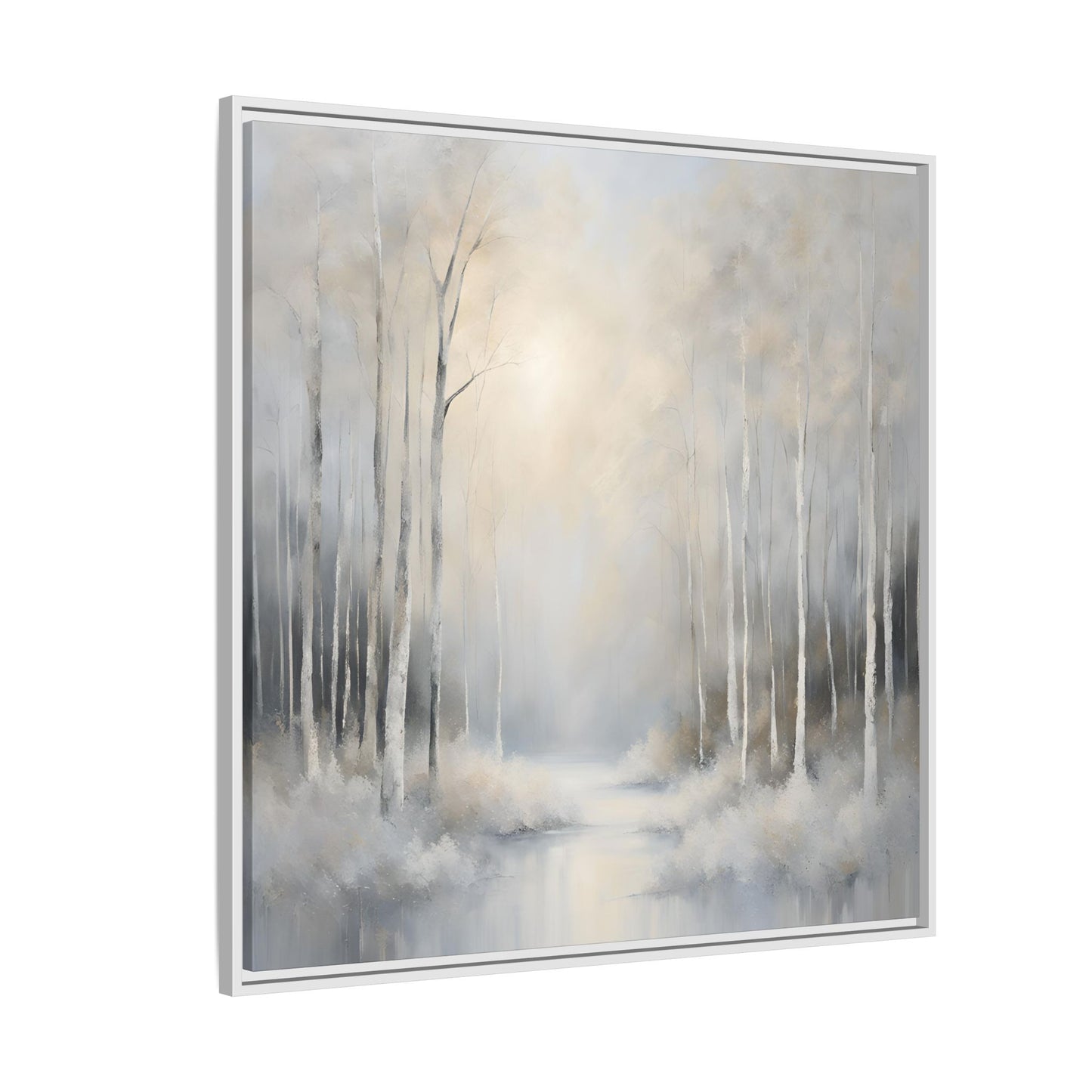 Modern Abstract White Forest Design Unique Framed Canvas Wall Art Ocean Beach Gift Nature Lover Gift 3 frame colors
