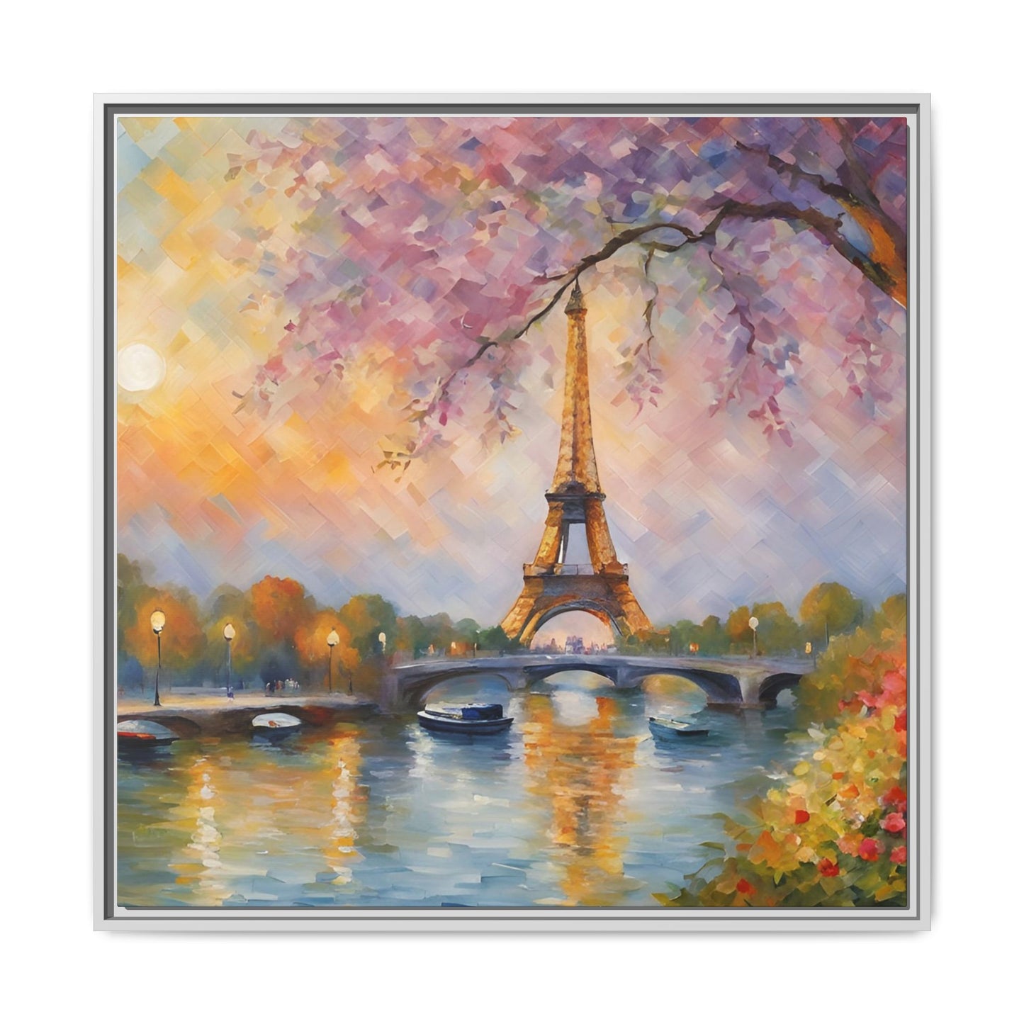 Modern Abstract Eiffel Tower Design Unique Framed Canvas Landscape Wall Art Paris France Gift Nature Lover Gift 3 frame colors