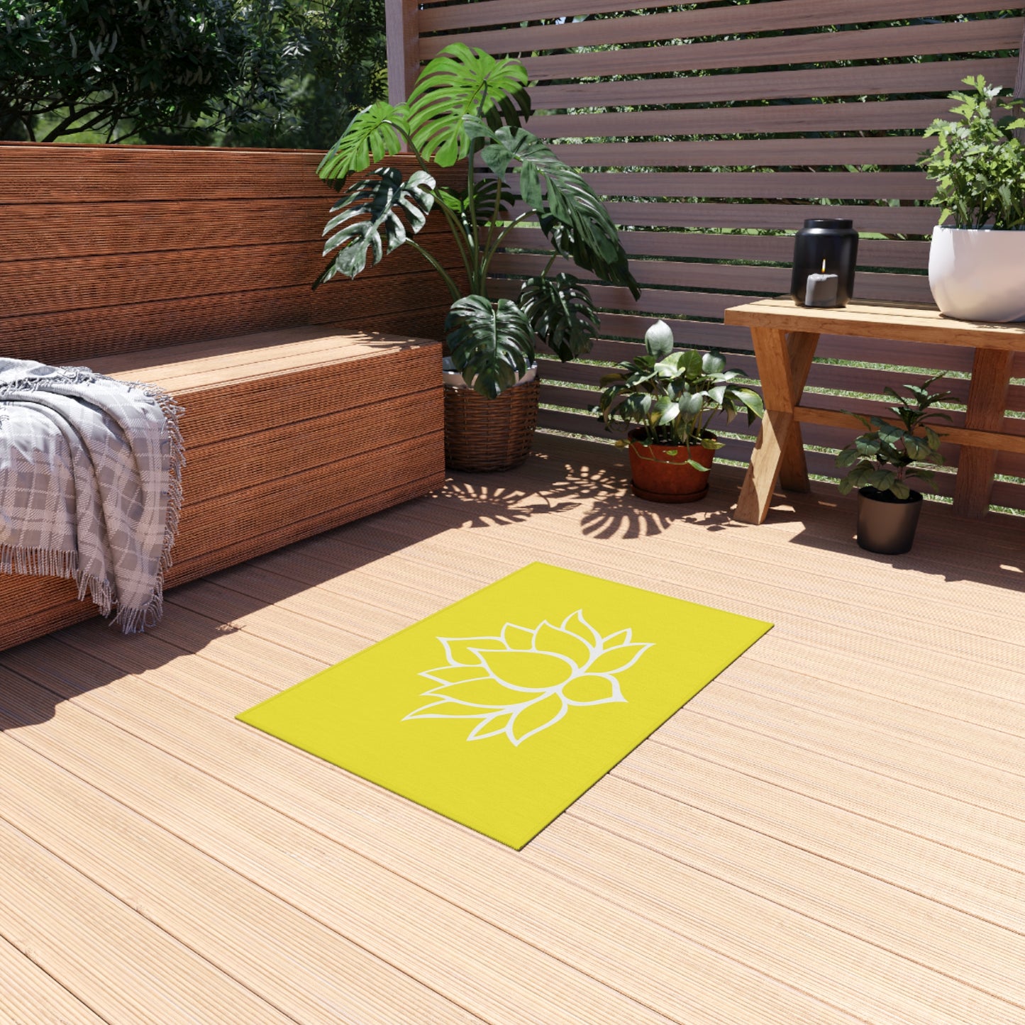 Zen Chenille Outdoor Rug with No-Skid Backing Cozy Lotus Blossom Outdoor Carpet Patio Decor Gazebo Rug Pool Area Decor Outdoor Kitchen Rug
