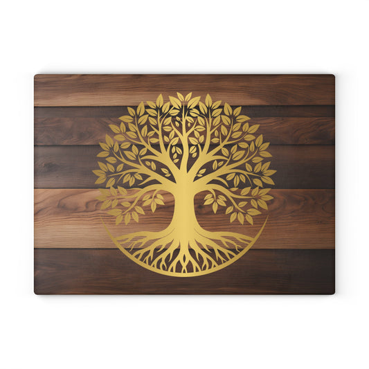 Glass Kitchen Decor Glass Cutting Board Serving Tray with Tree of Life Design Cutting Board Gift for Home Cook Glass Charcuterie Board