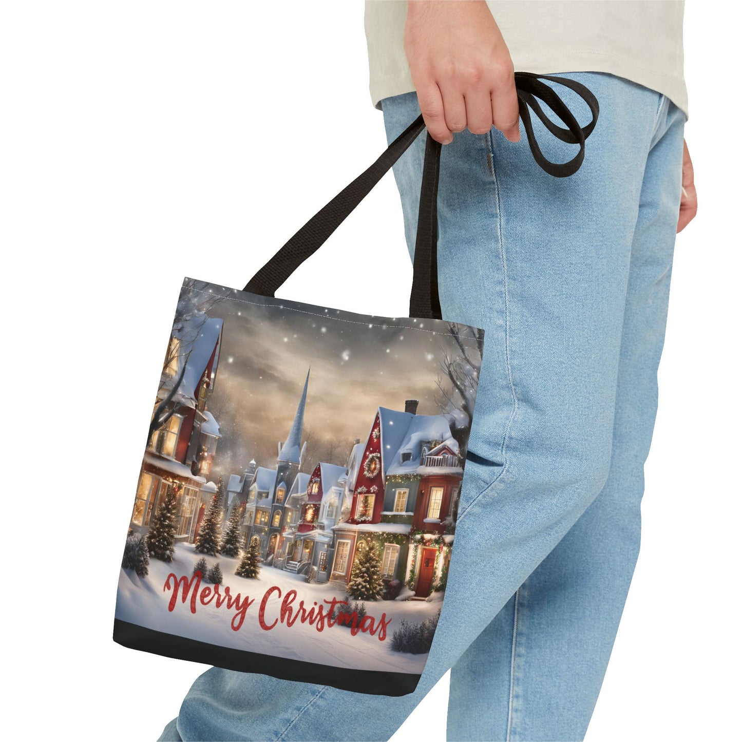 Christmas Tote Bag Holiday Cheer Gift Glam Winter Accessory Reusable Snowy Winter Town Shopping Bag Xmas Joy Gift Unisex Bag for Him Her