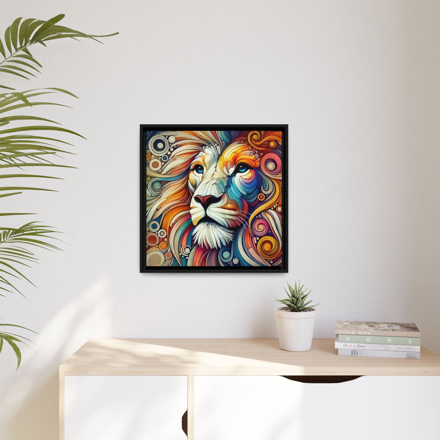 Modern Lion Print Abstract Design Unique Framed Canvas Print King of Jungle Wall Art Animal Lover Gift Nature Lover Decor 3 frame colors