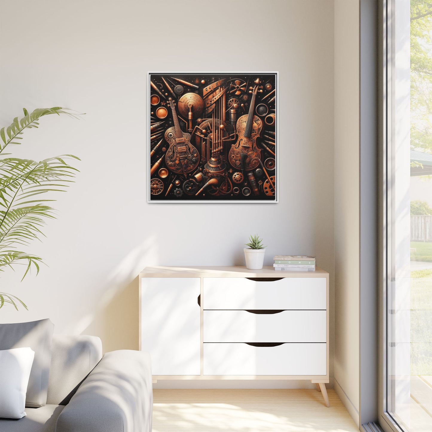 Modern Music-Themed Print Abstract Design Unique Framed Canvas Print Steampunk Wall Art Music Lover Gift Decor 3 frame colors