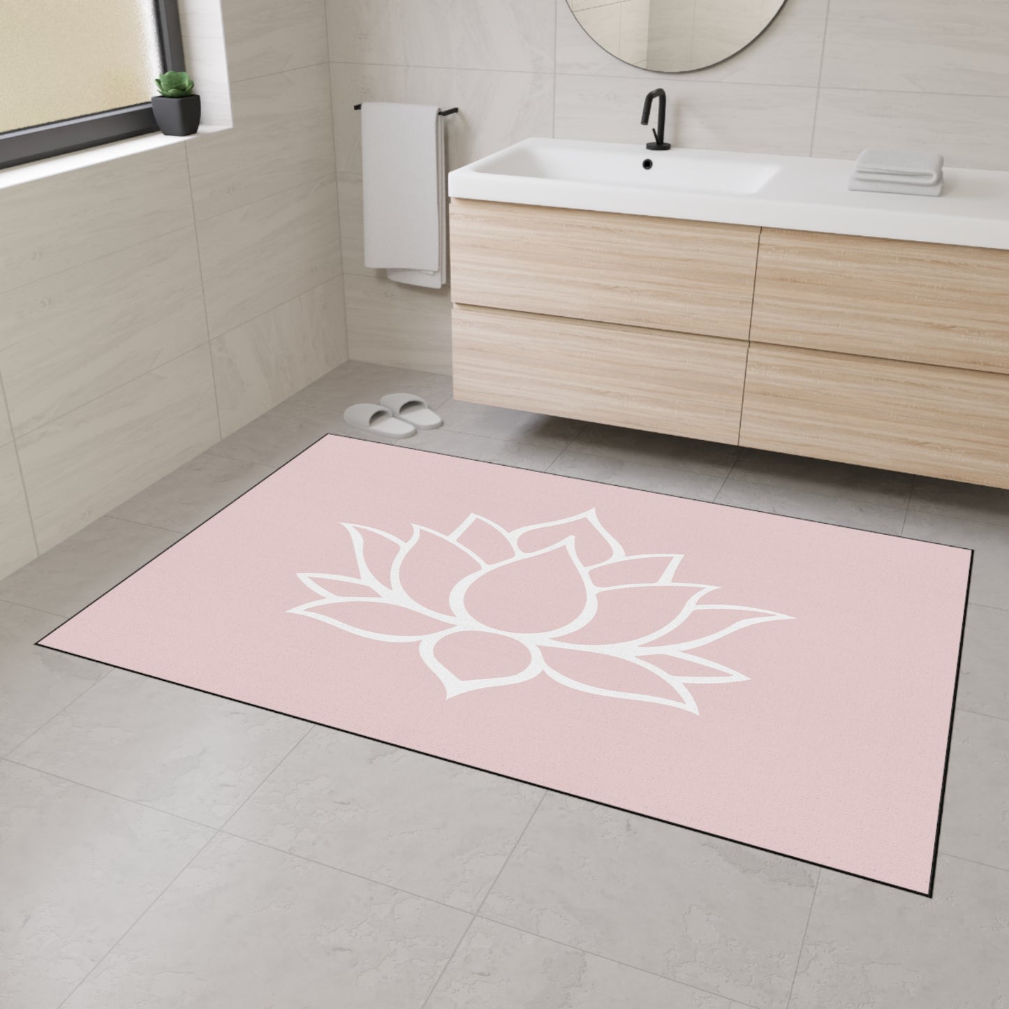 Decorative Heavy Duty Non-Slip Floor Mat Stylish Design Perfect for Entryway Kitchen Décor Pink Lotus Blossom Floral Design Rug Bathroom Mat