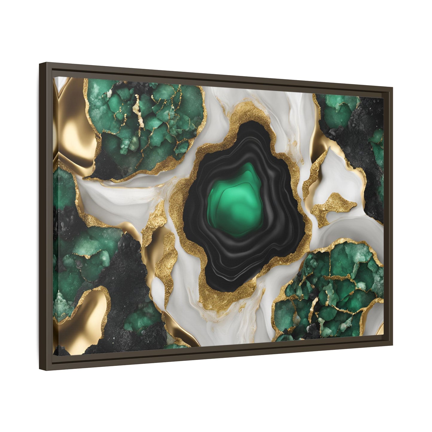 Emerald Green and Gold Quartz Crystal Design Print Matte Canvas Wall Art Nature Lover Gift Geology Rock Lover Gift 3 frame color choices