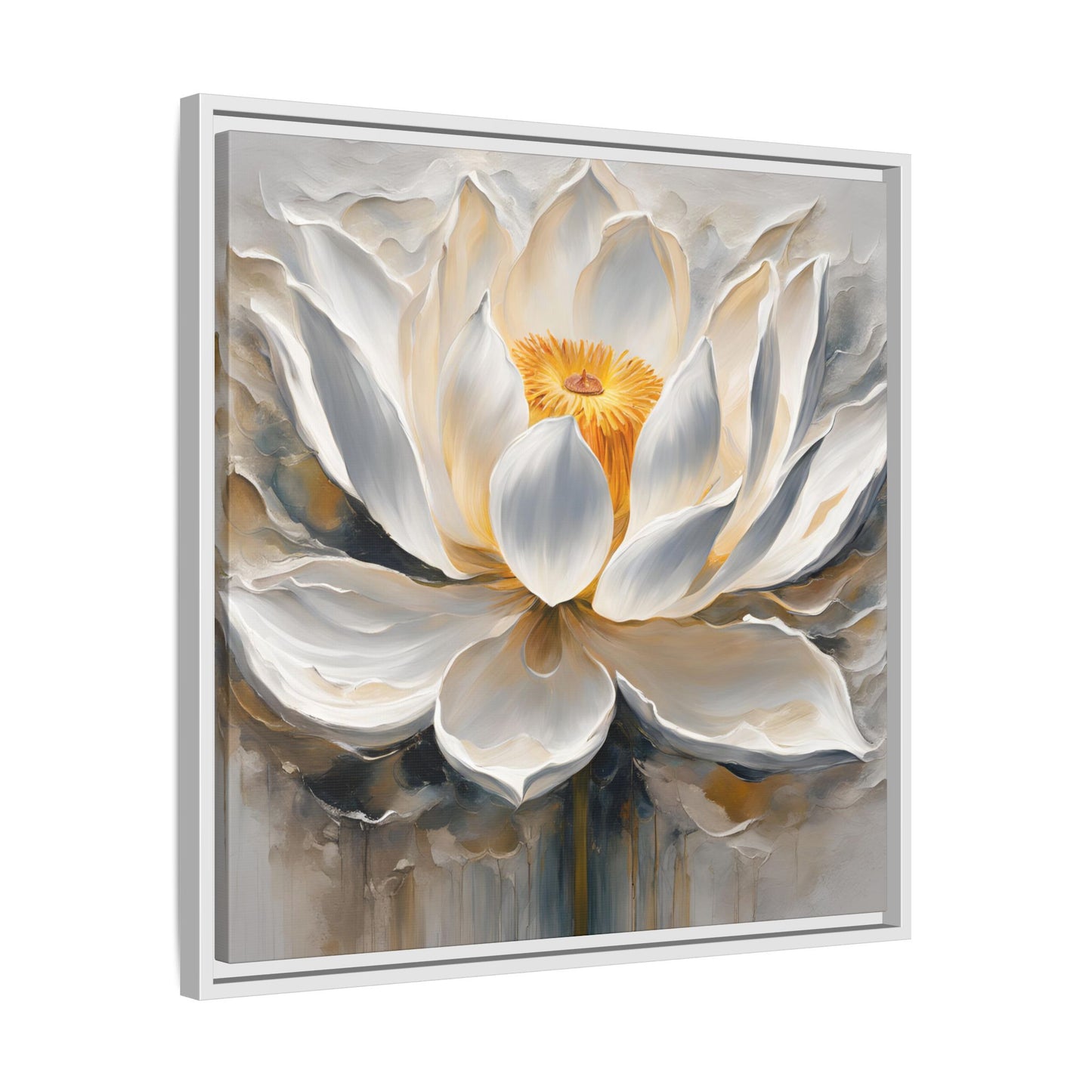 Modern Abstract Floral Design Unique Framed Canvas Wall Art White Lotus Gift Nature Lover Gift Garden Lover Gift 3 frame colors