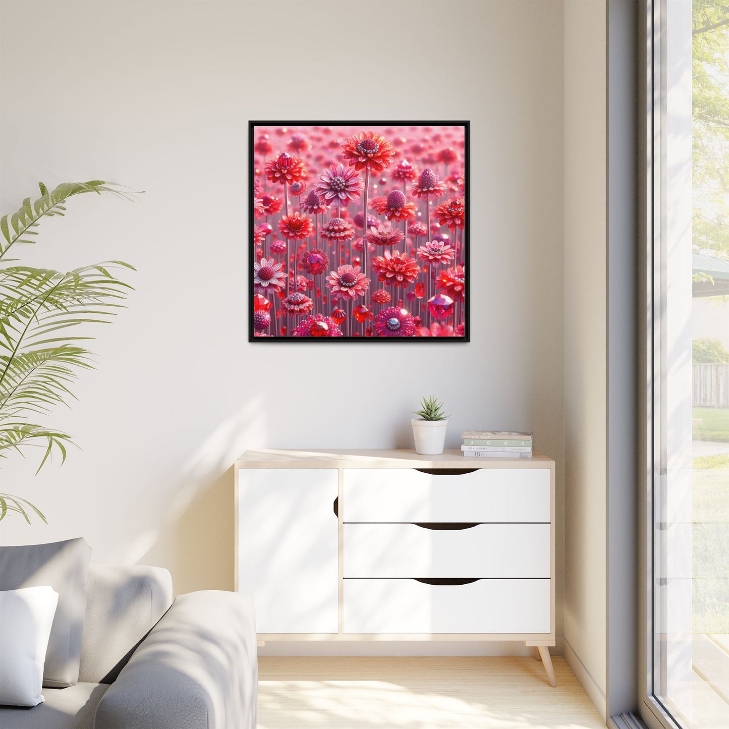Bejeweled Daisies Framed Canvas Print Wall Art Unique Fashion Designer Haute Couture Fashionista Flower Lover Gift Decor 3 Frame Colors