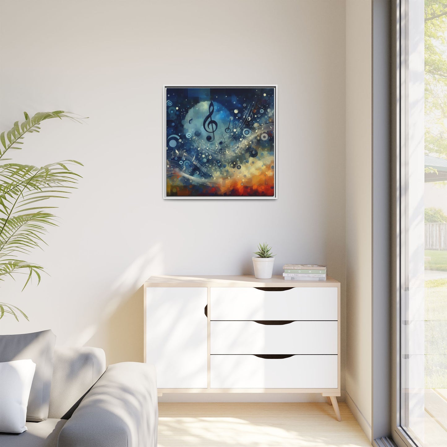 Modern Music-Themed Print Abstract Design Unique Framed Canvas Print Treble Clef Note Wall Art Music Lover Gift Decor 3 frame colors