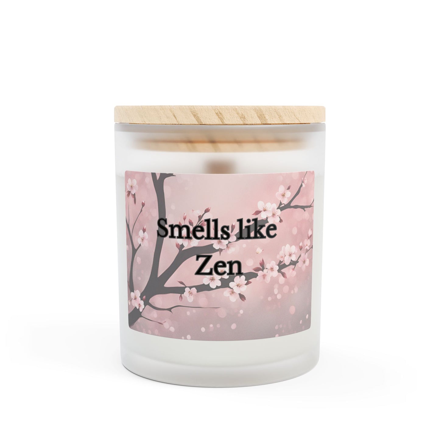 Artisanal Coconut Soy Frosted Glass Candle with Wooden Wick and Raw Maple Lid 11 oz Hand Poured Zen Plum Blossom Candle 50 hrs burn time