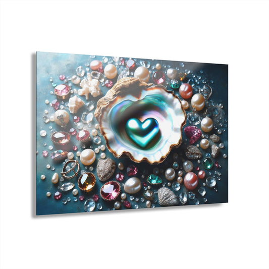 Heart-shaped Pearl in Oyster Shell Acrylic Print with French Cleat Salt-life Oceanic Nature Wall Art Beachy Relaxing Artwork Modern Decor