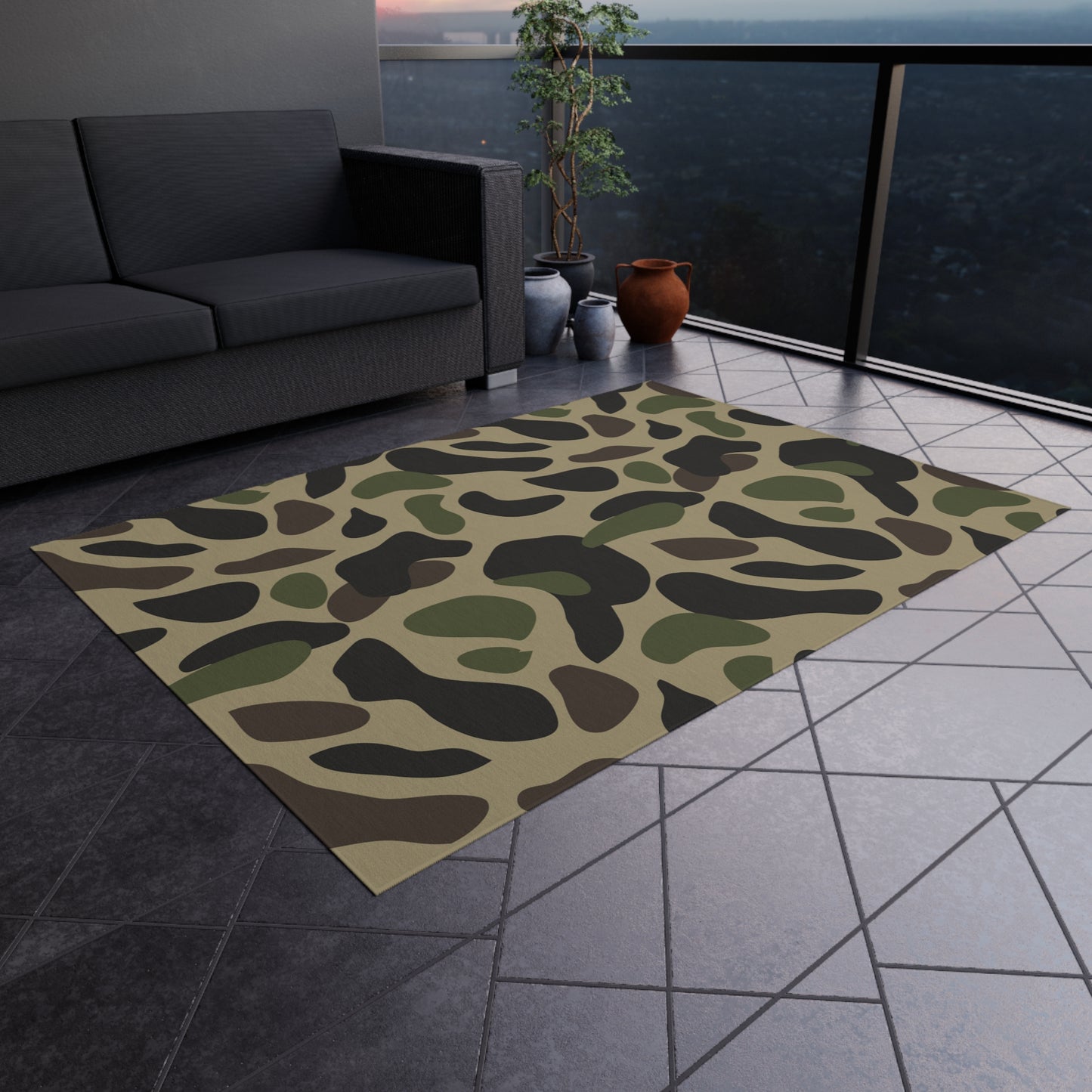 Camo Pattern Chenille Outdoor Rug with No-Skid Backing Cozy Outdoor Carpet Patio Decor Gazebo Rug Pool Area Decor Outdoor Kitchen Carpet
