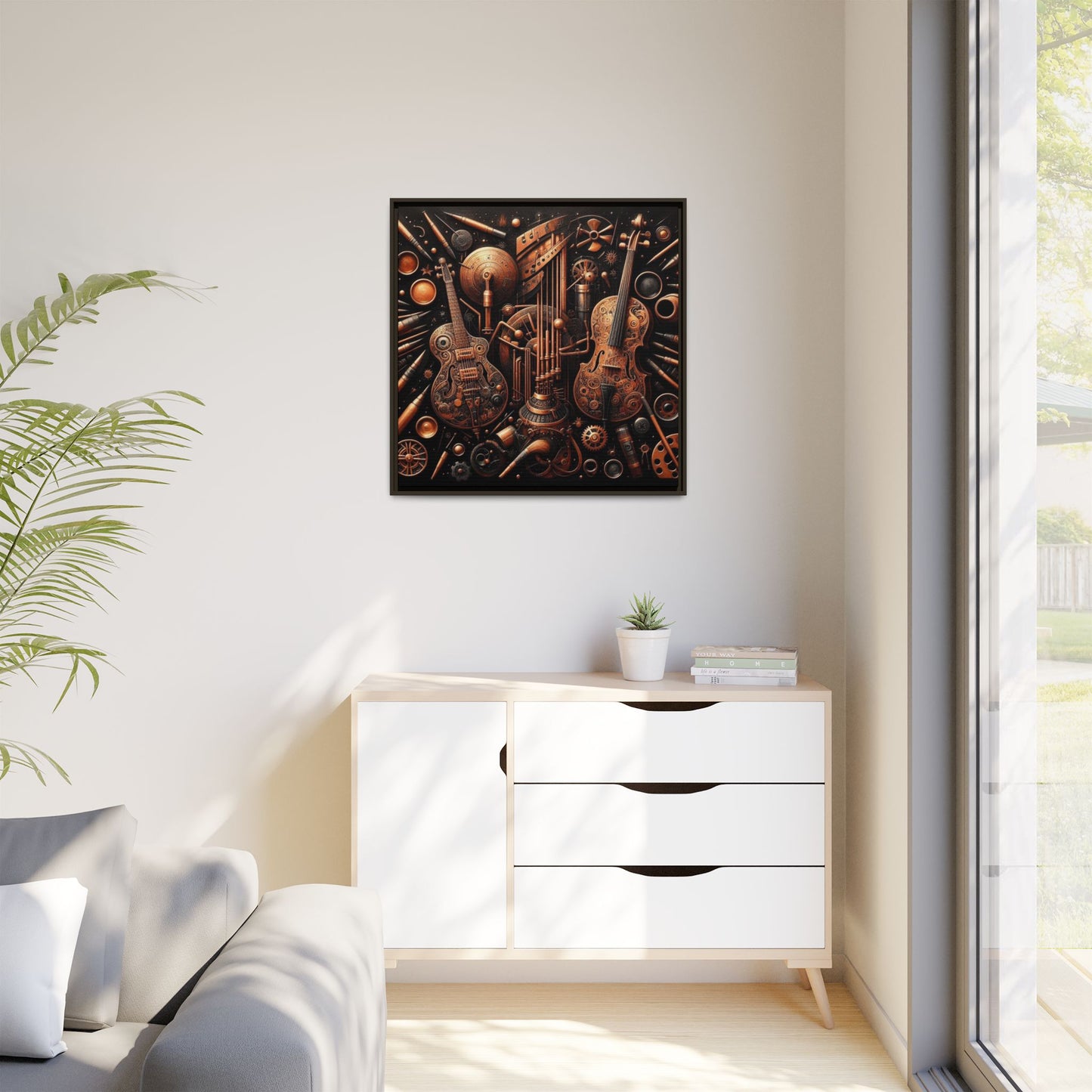 Modern Music-Themed Print Abstract Design Unique Framed Canvas Print Steampunk Wall Art Music Lover Gift Decor 3 frame colors