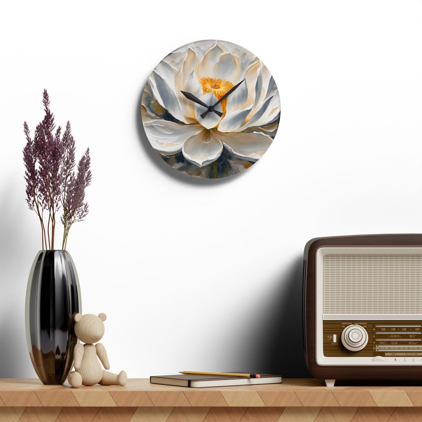 Floral Design Acrylic Office Clock Unique Colorful Wall Clock for Kitchen or Living Room Nature Lover Gift Lotus Flower Art Design