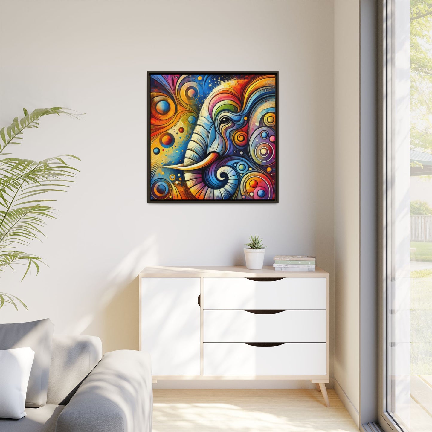 Modern Elephant Print Abstract Design Unique Framed Canvas Print African Wall Art Animal Lover Gift Nature Lover Decor 3 frame colors