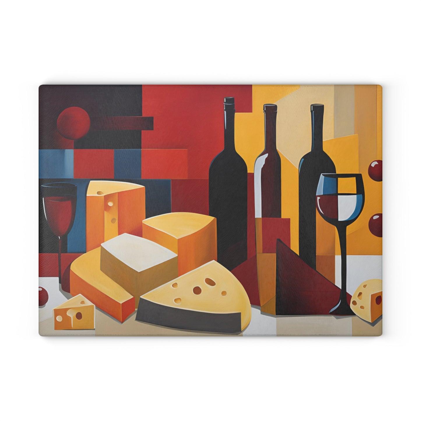 Kitchen Decor Glass Cutting Board Serving Tray with Wine and Cheese Design Cutting Board Gift for Home Cook Charcuterie Board