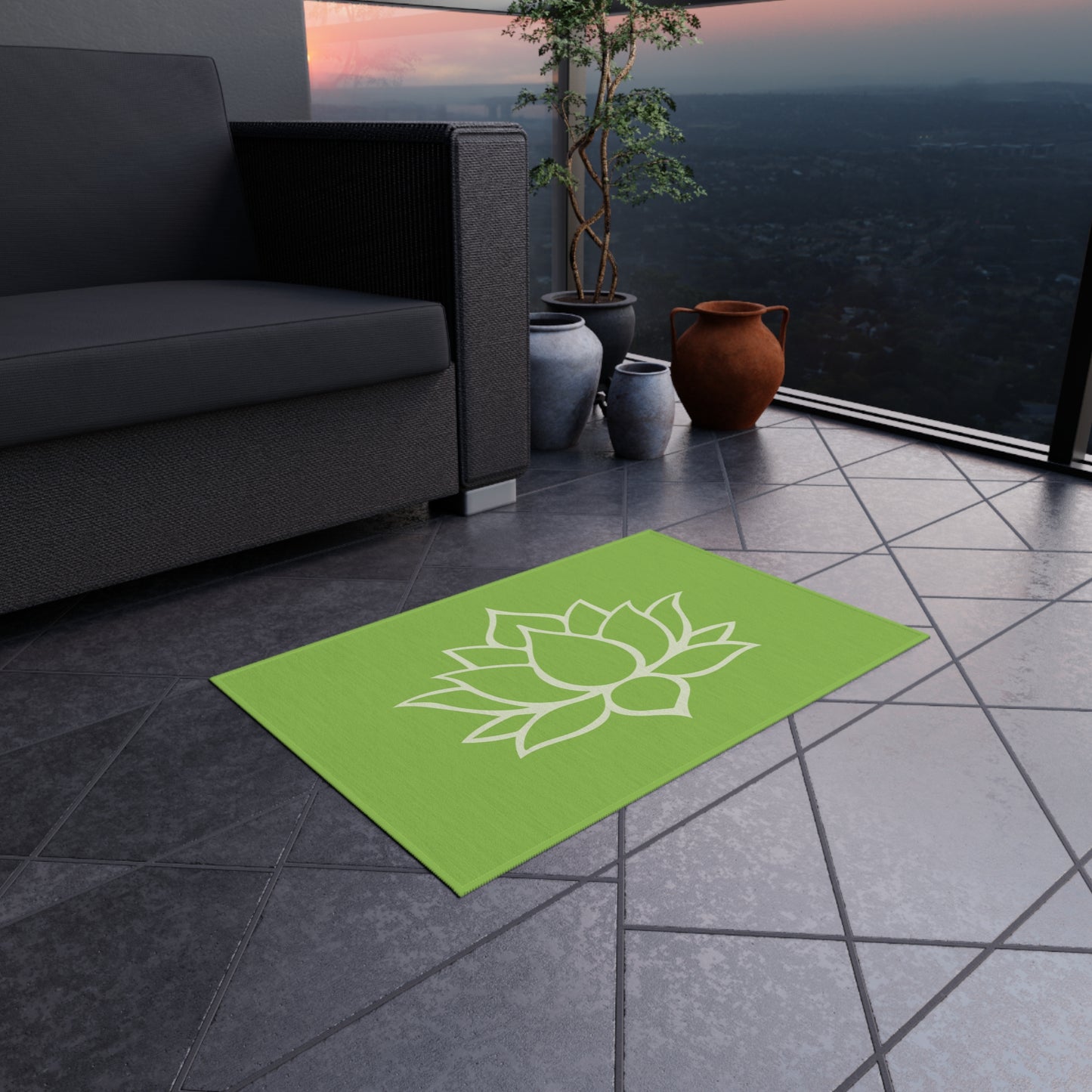 Zen Chenille Outdoor Rug with No-Skid Backing Cozy Outdoor Carpet Lotus Blossom Patio Decor Gazebo Rug Pool Area Floral Outdoor Kitchen Rug