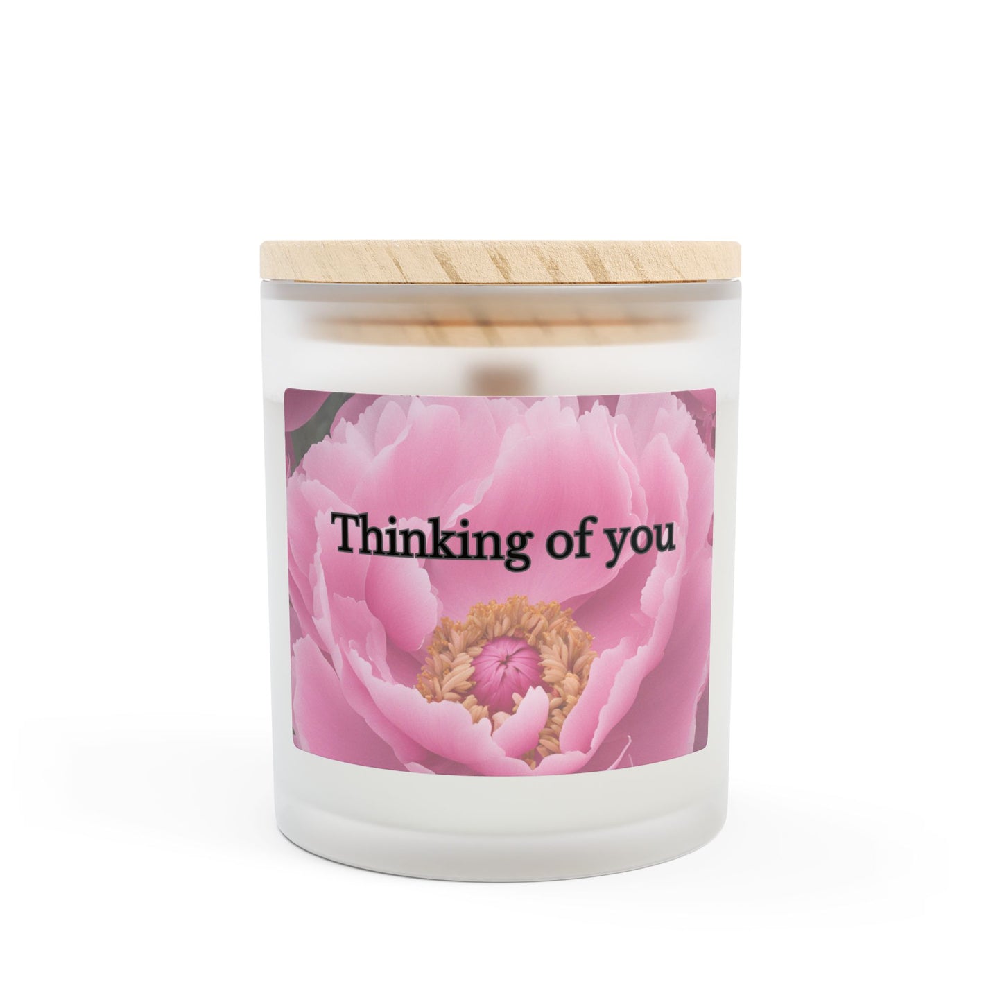 Artisanal Coconut Soy Frosted Glass Candle with Wooden Wick and Raw Maple Lid 11 oz Hand Poured Thinking of You Candle 50 hrs burn time