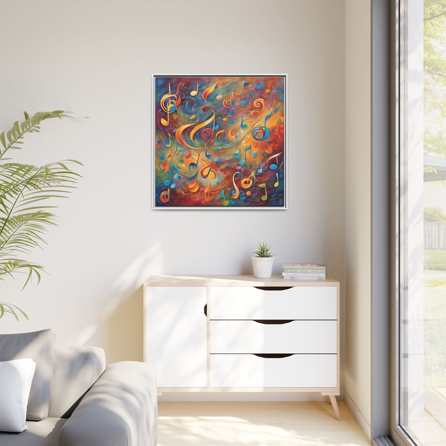 Modern Music-Themed Print Abstract Design Unique Framed Canvas Print Treble Clef Note Wall Art Music Lover Gift Decor 3 frame colors