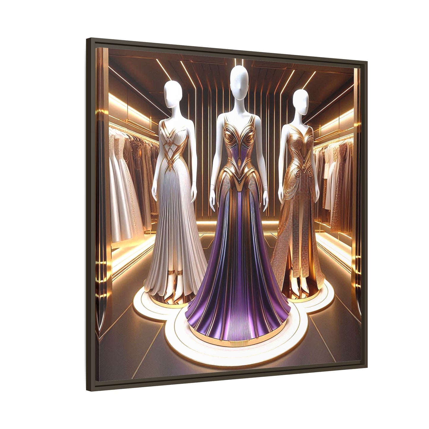 Futuristic Bodycon Runway Dress Framed Canvas Print Wall Art Unique Fashion Designer Style Haute Couture Fashionista Gift 3 Frame Colors