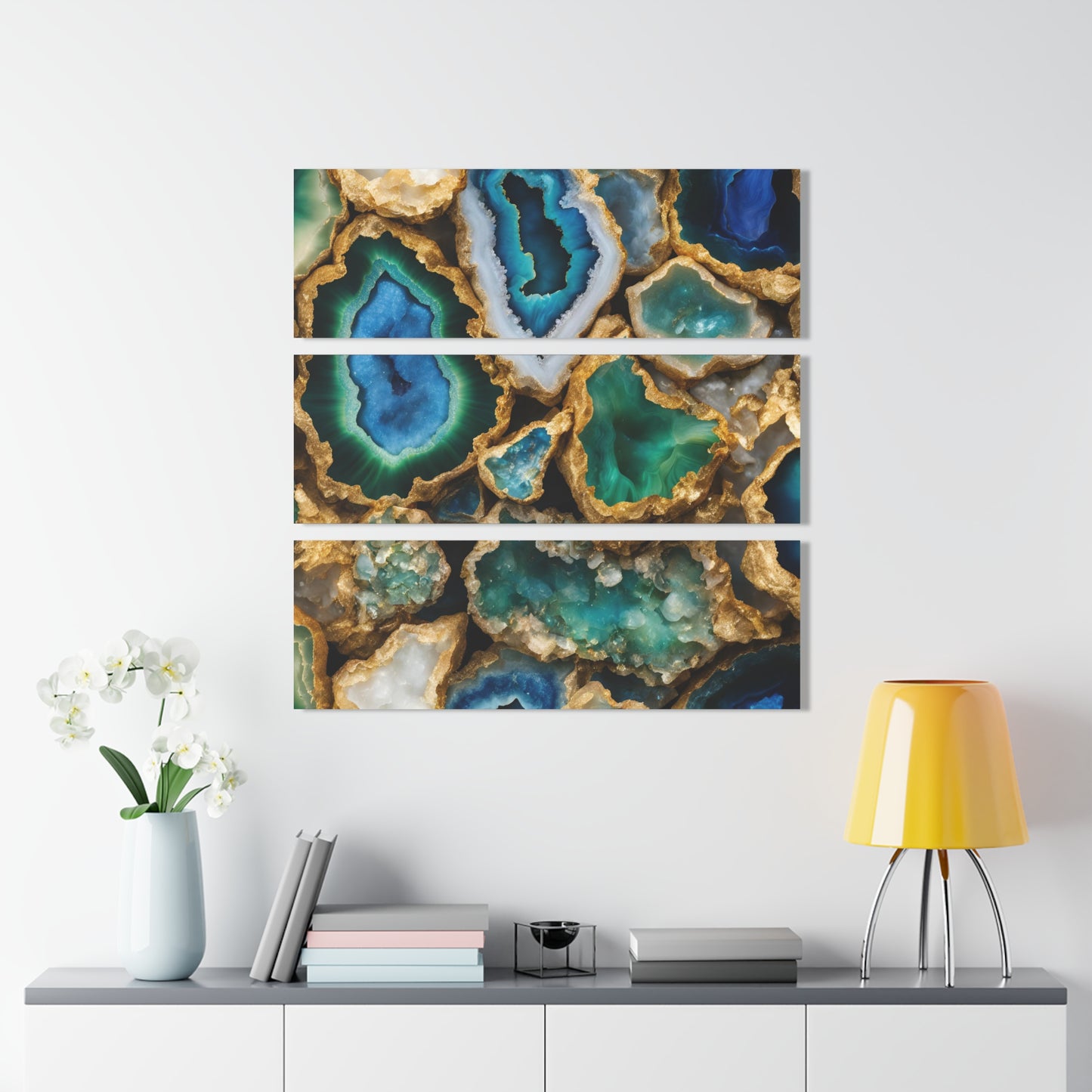 Stunning Geode Quartz Crystal Design Triptych Acrylic Print Wall Art Nature Lover Gift Geology Rock Lover Gift