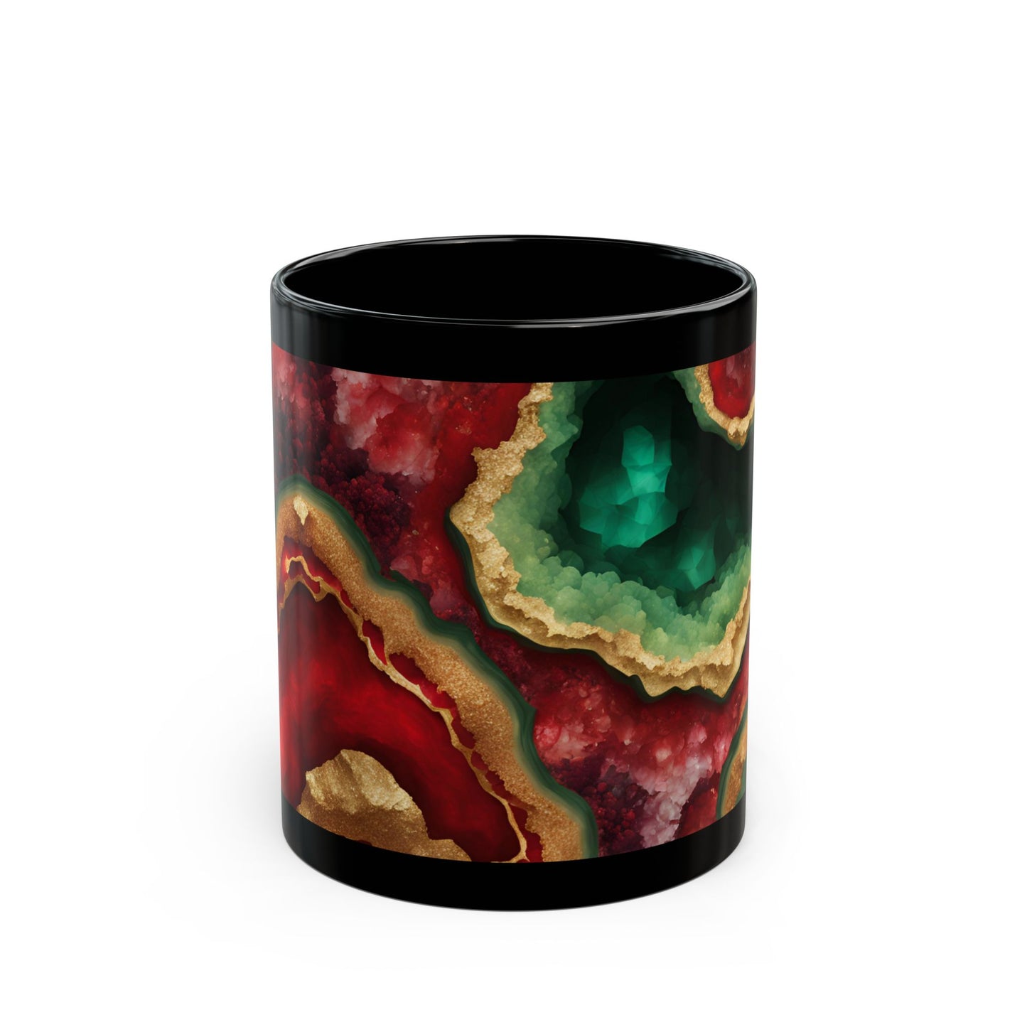 Red, Green and Gold Amethyst Crystal Geode Design Coffee Tea Hot Chocolate Mug Boho Gift for Her Nature Lover Gift Geology Rock Lover Gift