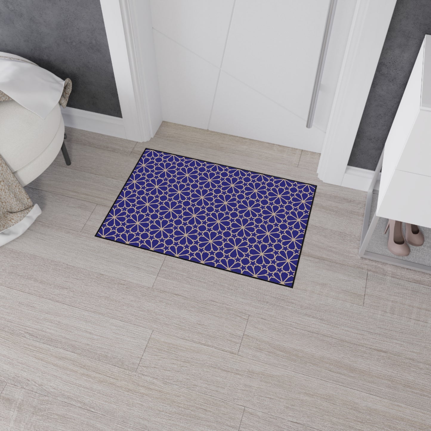 Decorative Heavy Duty Non-Slip Floor Mat Stylish Design Perfect for Entryway Kitchen Blue and Gold Geometric Floral Design Rug Bathroom Mat