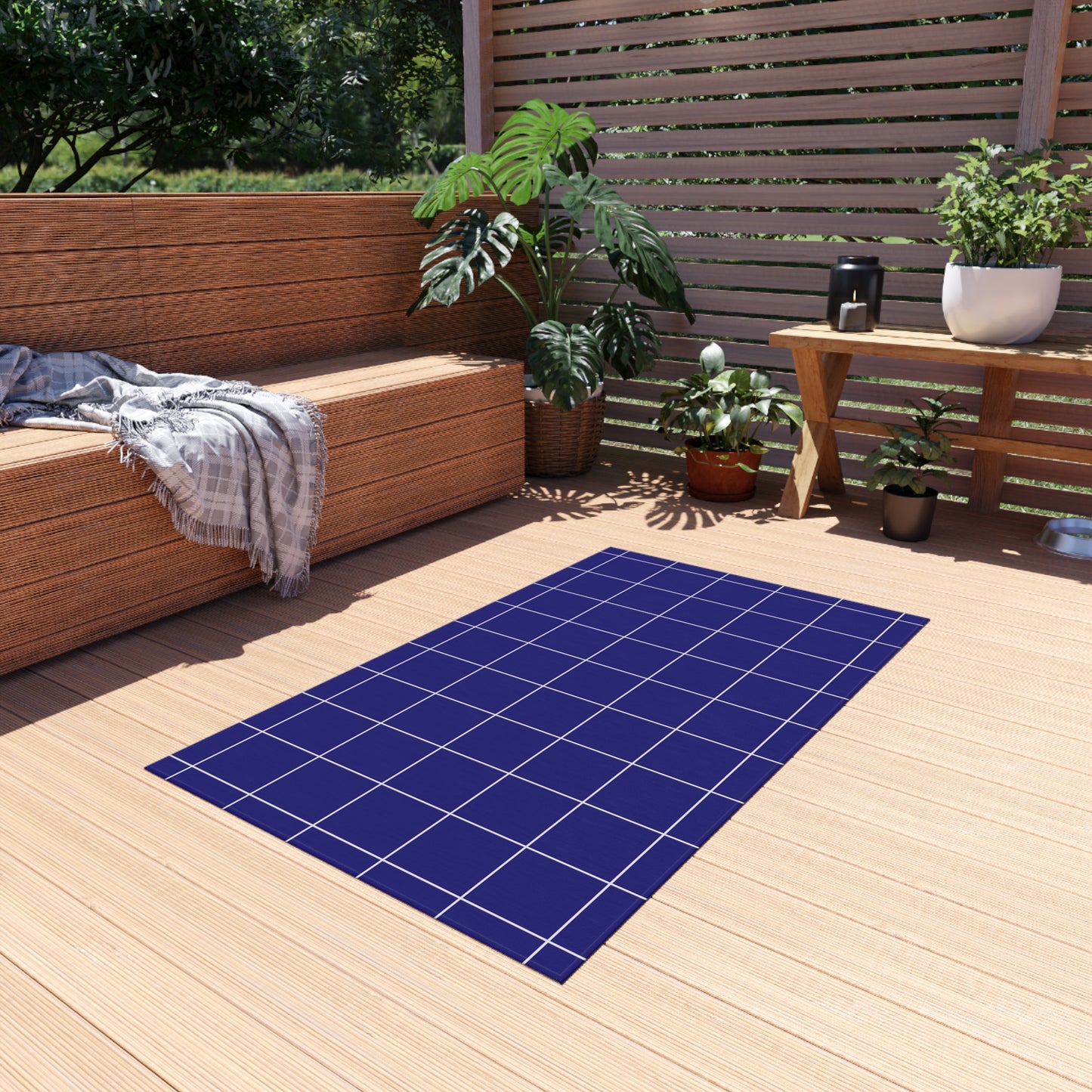 Chenille Outdoor Rug with No-Skid Backing Cozy Blue Outdoor Carpet Patio Decor Gazebo Rug Pool Area Decor Outdoor Kitchen Carpet