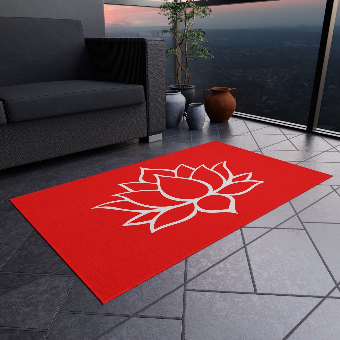Zen Chenille Outdoor Rug with No-Skid Backing Cozy Outdoor Carpet Lotus Blossom Patio Decor Gazebo Rug Pool Area Decor Outdoor Kitchen Rug