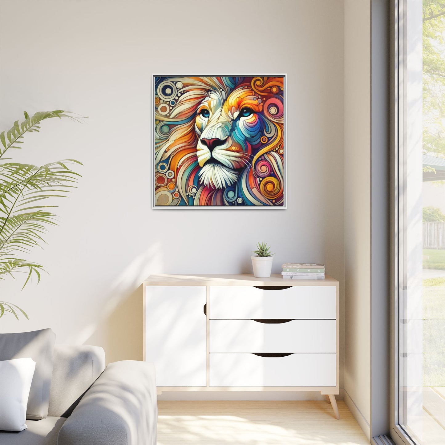 Modern Lion Print Abstract Design Unique Framed Canvas Print King of Jungle Wall Art Animal Lover Gift Nature Lover Decor 3 frame colors