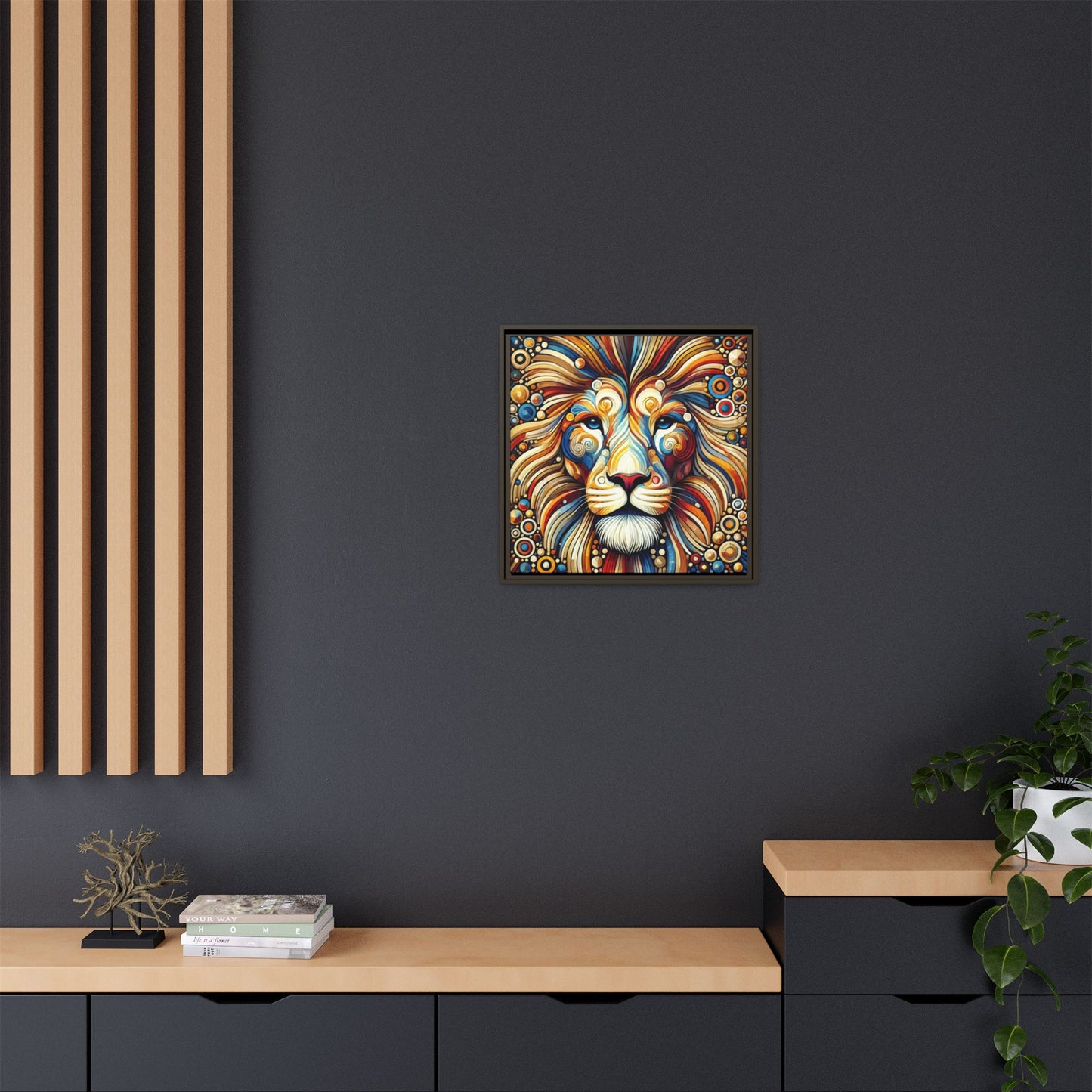 Modern Lion Print Abstract Design Unique Framed Canvas Print King of Jungle Wall Art Animal Lover Gift Nature Lover Decor 3 frame colors