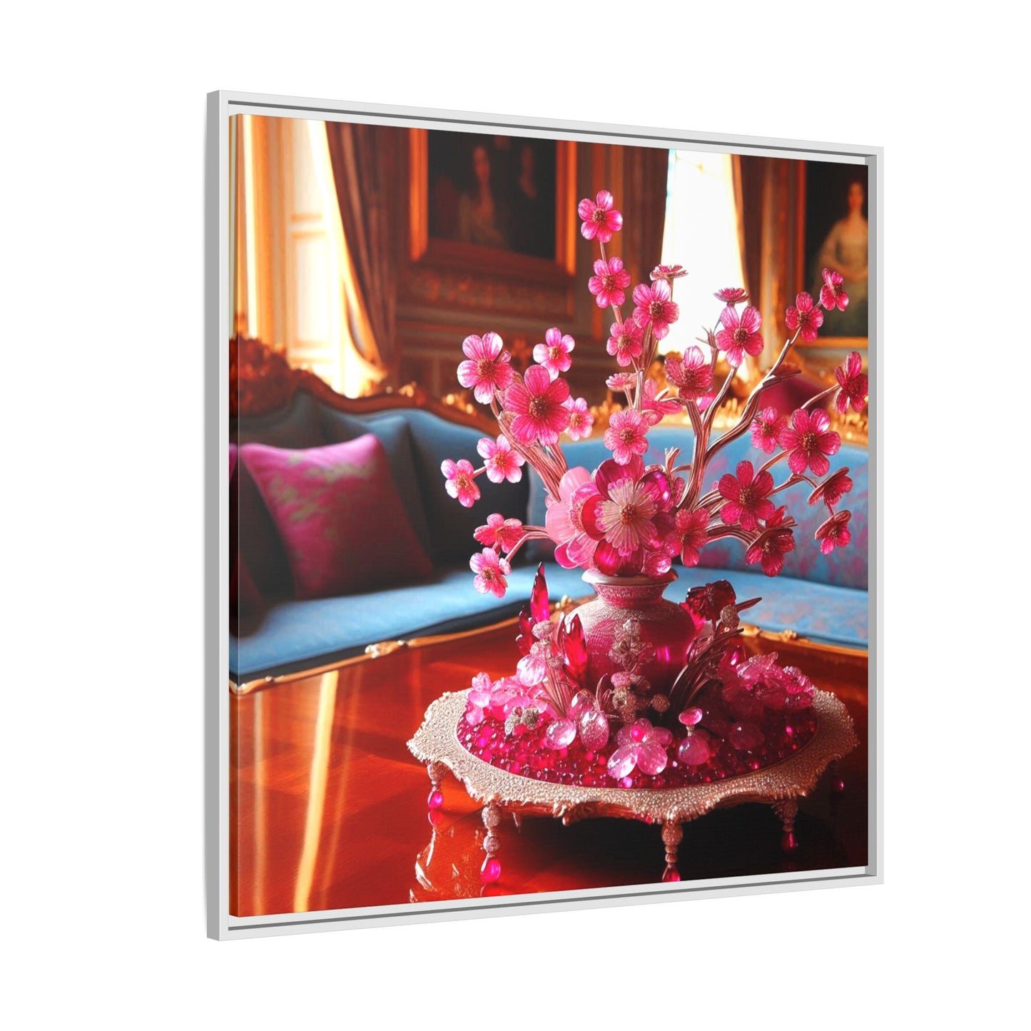 Pink Bejeweled Bonzai Tree Framed Canvas Print Wall Art Unique Nature Lover Asian Art Gift Decor 3 Frame Colors