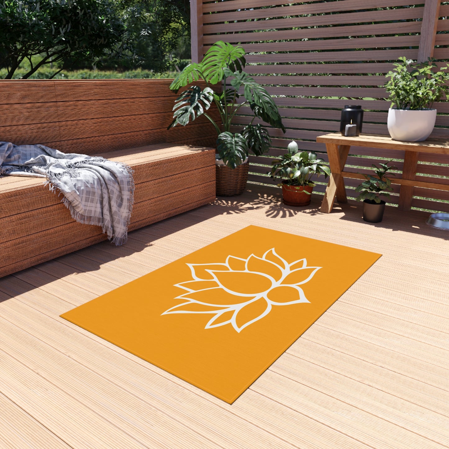 Zen Chenille Outdoor Rug with No-Skid Backing Cozy Outdoor Carpet Lotus Blossom Patio Decor Gazebo Rug Pool Area Decor Outdoor Kitchen Rug