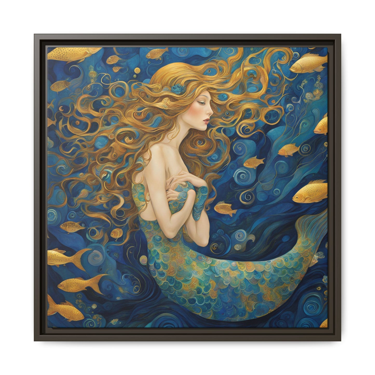 Modern Abstract Mermaid Design Unique Framed Canvas Oceanic Wall Art Underwater Gold Fish Anime Gift Nature Lover Gift 3 frame colors