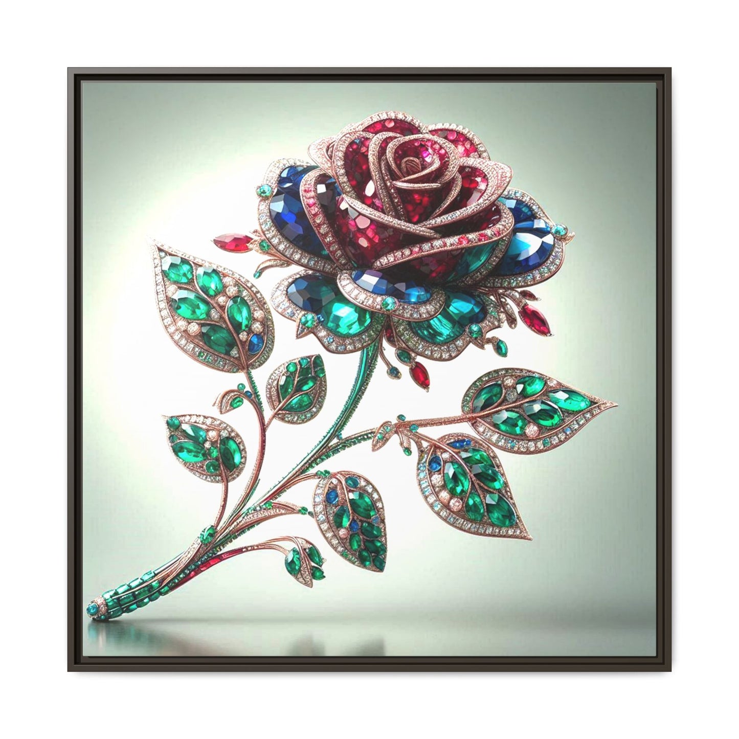 Bejeweled Rose Framed Canvas Print Wall Art Unique Fashion Designer Haute Couture Fashionista Flower Lover Gift Decor 3 Frame Colors