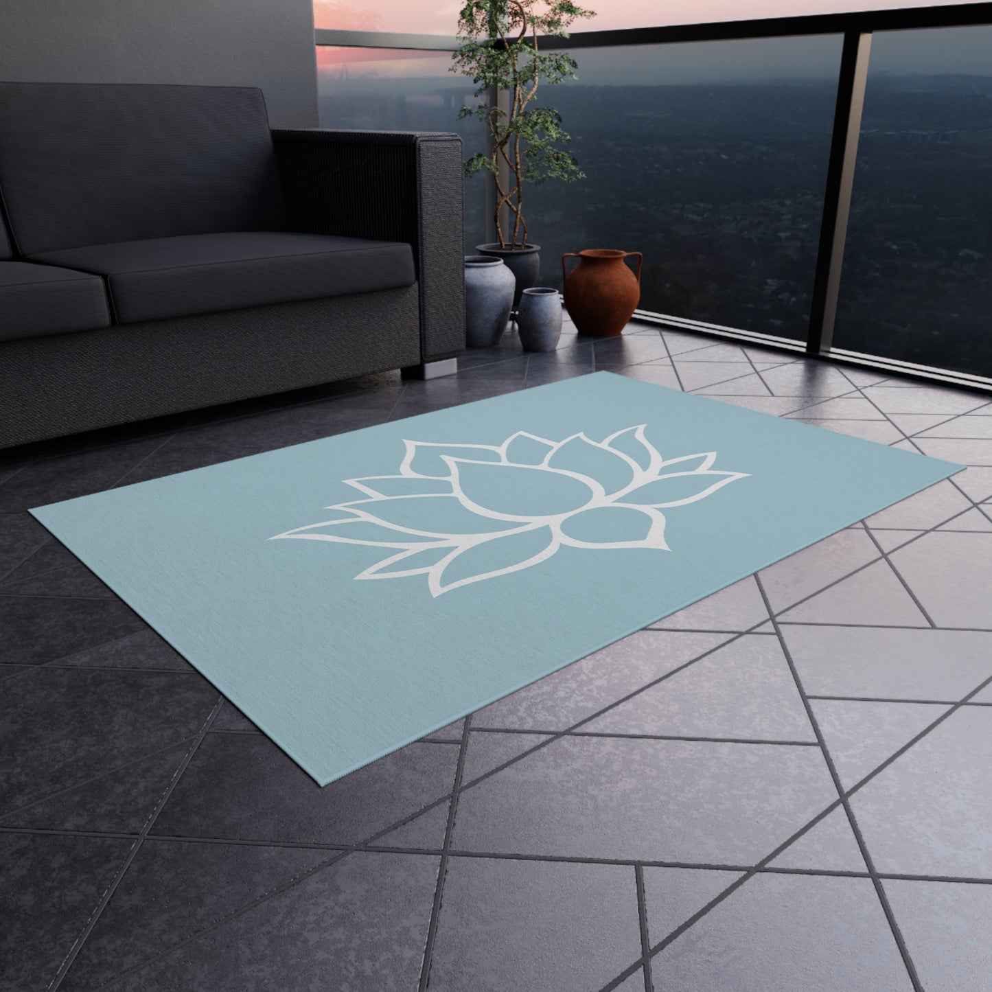 Zen Chenille Outdoor Rug with No-Skid Backing Cozy Lotus Blossom Outdoor Carpet Patio Decor Gazebo Rug Pool Area Decor Outdoor Kitchen Rug
