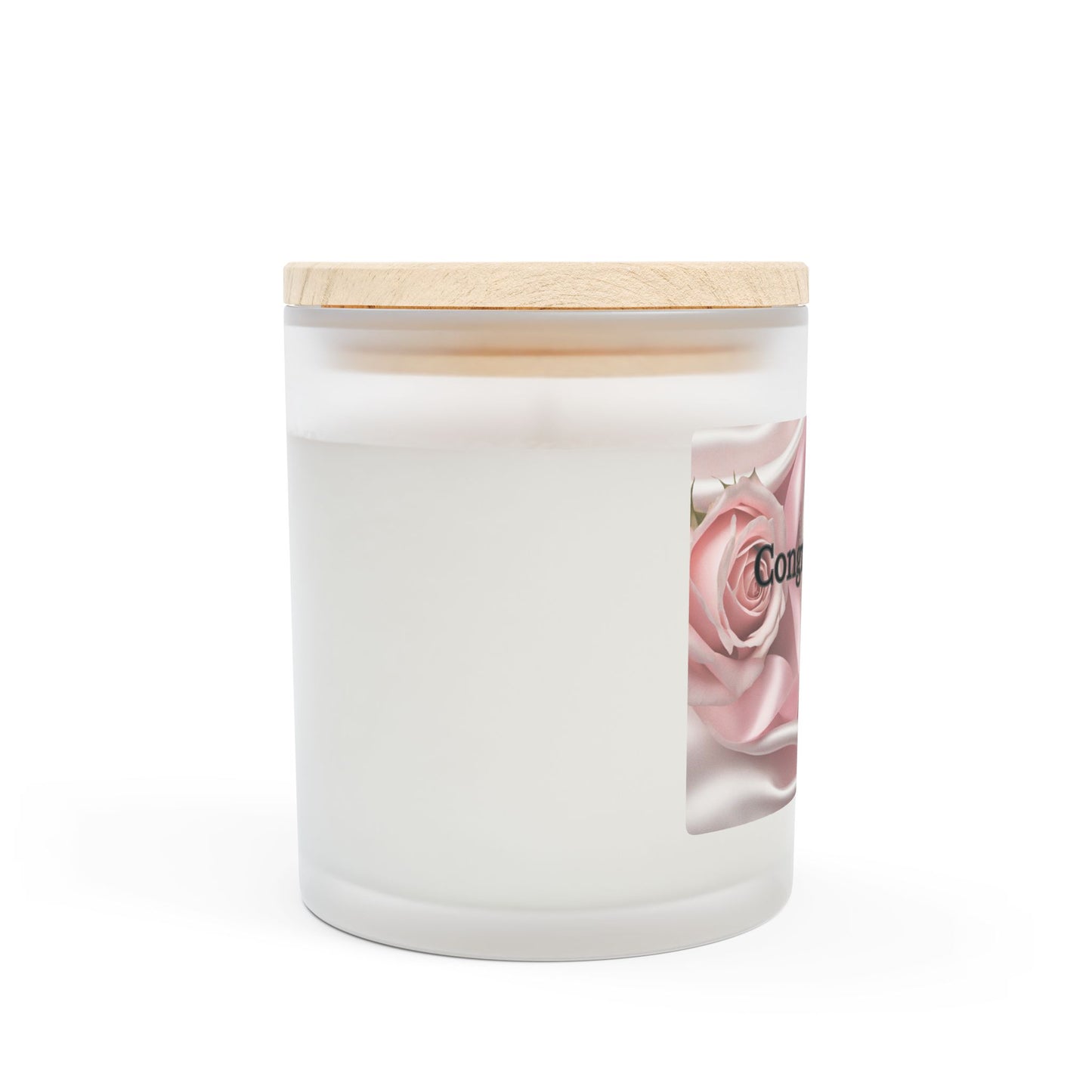 Artisanal Coconut Soy Frosted Glass Candle with Wooden Wick and Raw Maple Lid 11 oz Hand Poured Congratulations Candle 50 hr burn time