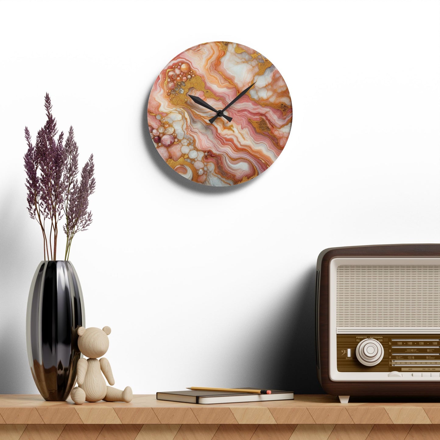 Acrylic Pink Quartz-Look Unique Design Acrylic Wall Clock Agate Crystal Lover Gemologist Gift Nature Lover Rock Gift