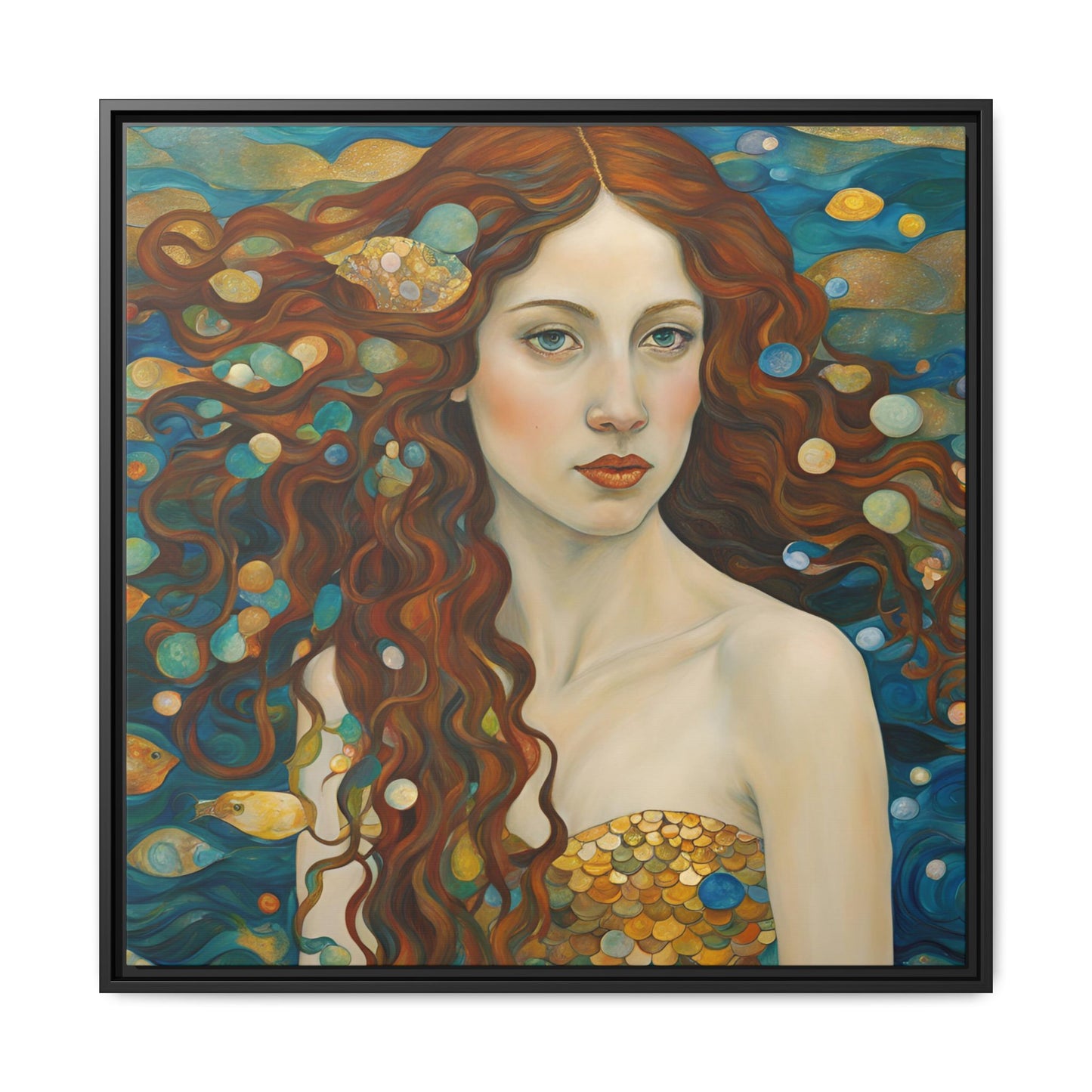 Modern Abstract Mermaid Design Unique Framed Canvas Oceanic Wall Art Underwater Gold Fish Anime Gift Nature Lover Gift 3 frame colors