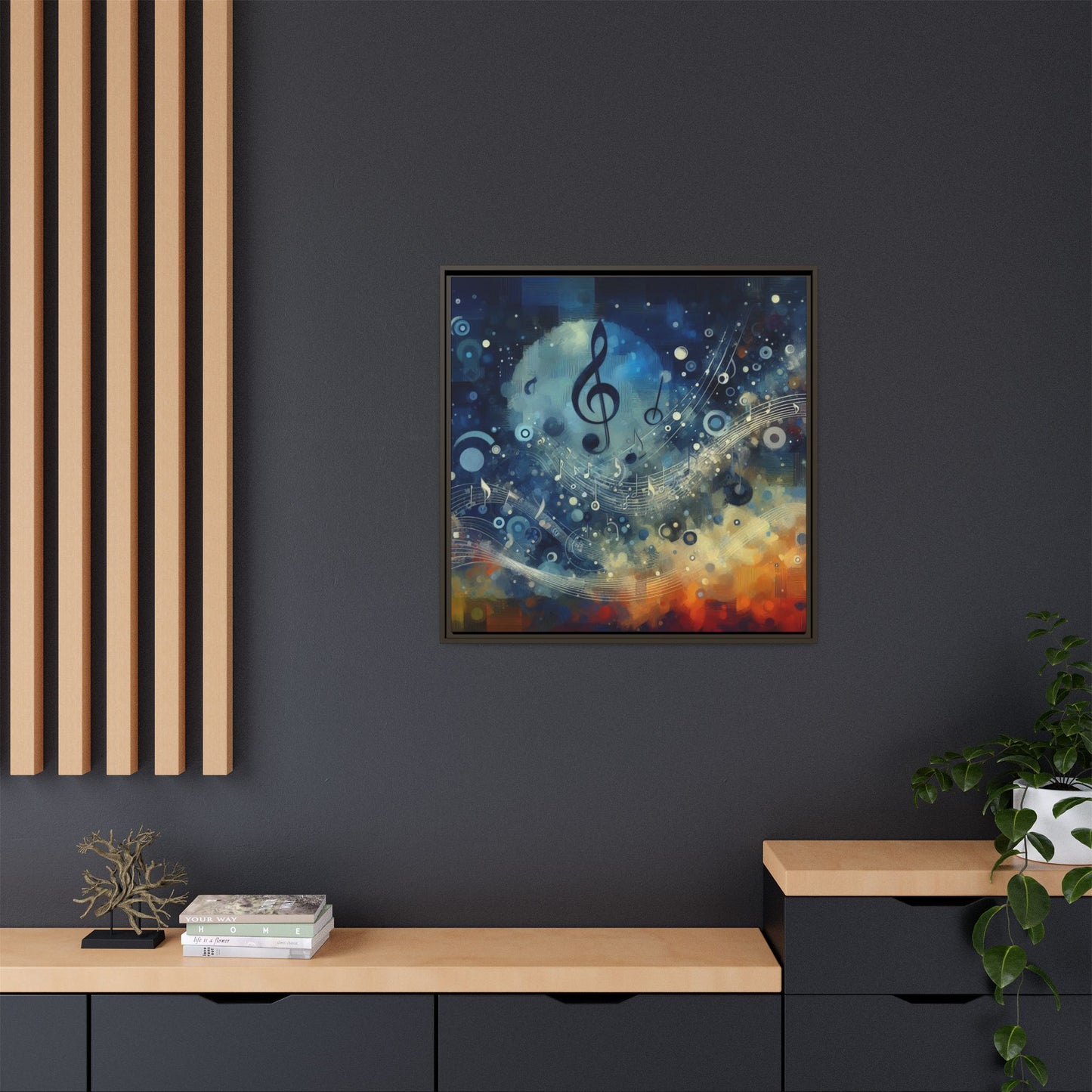 Modern Music-Themed Print Abstract Design Unique Framed Canvas Print Treble Clef Note Wall Art Music Lover Gift Decor 3 frame colors