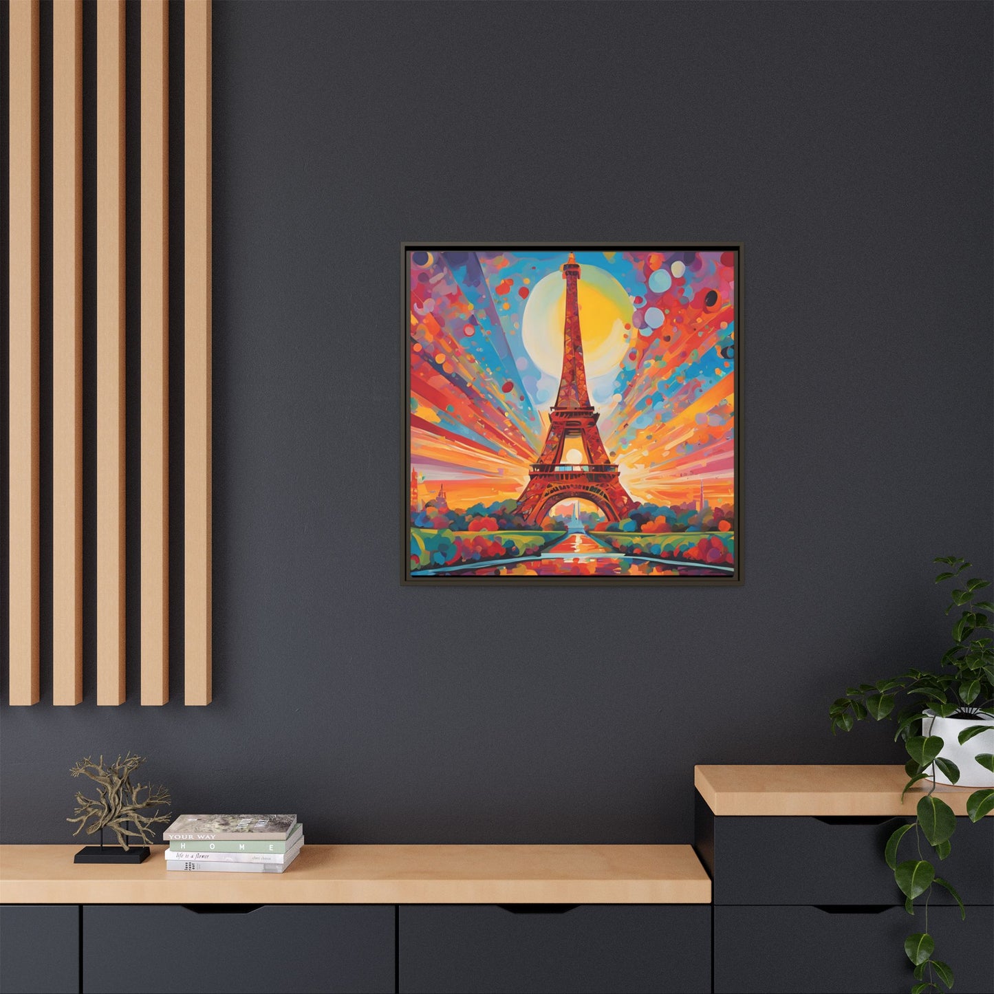 Modern Abstract Eiffel Tower Design Unique Framed Colorful Canvas Landscape Wall Art Paris France Gift Nature Lover Gift 3 frame colors