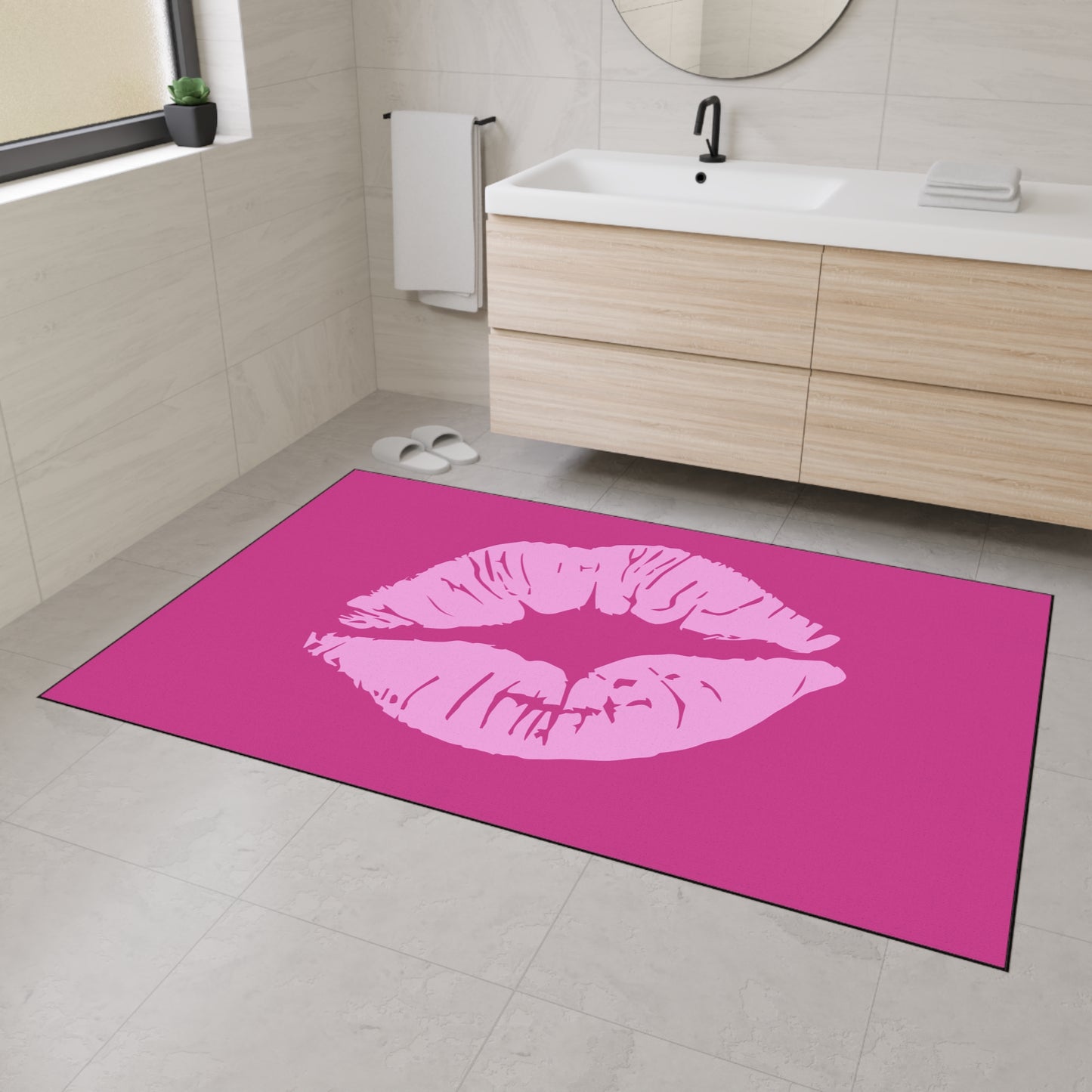 Decorative Heavy Duty Non-Slip Floor Mat Stylish Design Perfect for Entryway Kitchen Décor Pink Kissy Lips Design Rug Lipstick Bathroom Mat