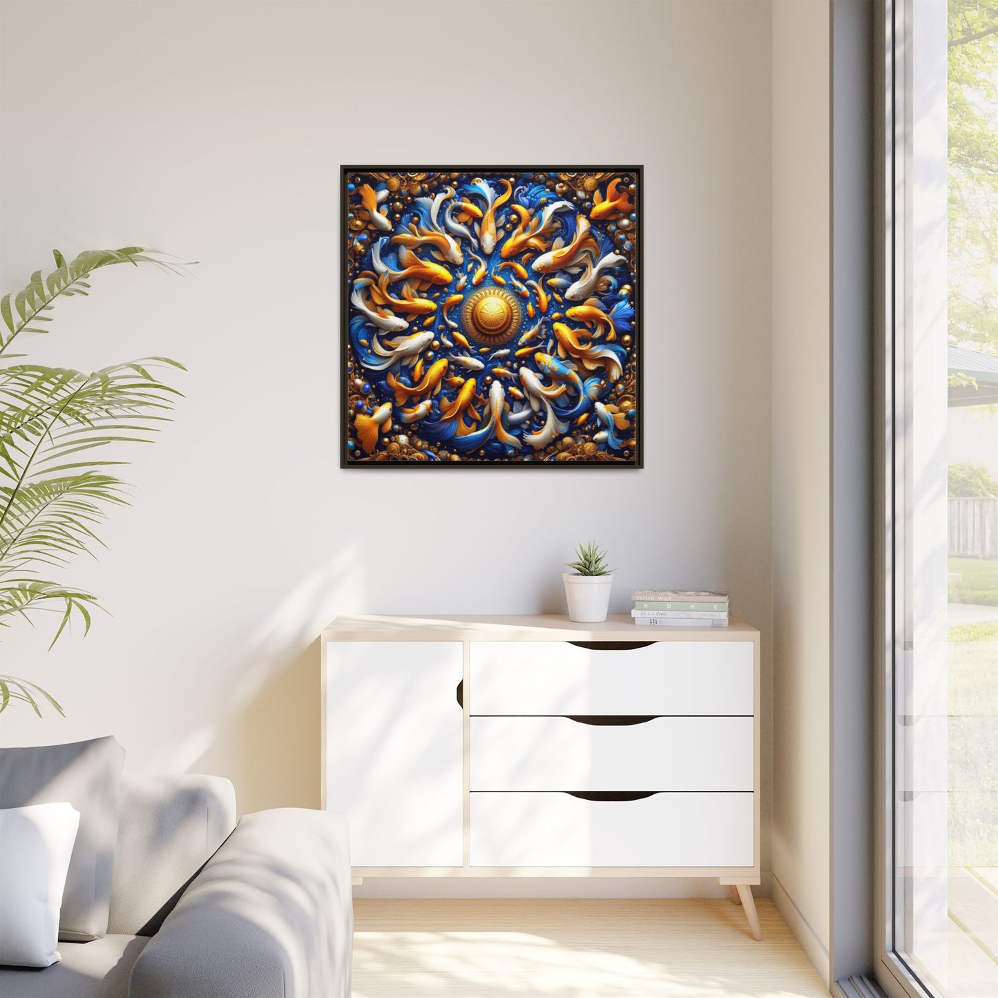 Koi Fish Framed Canvas Print Wall Art Unique Animal Lover Gift Fish Themed Print Goldfish Lover Decor 3 Frame Colors