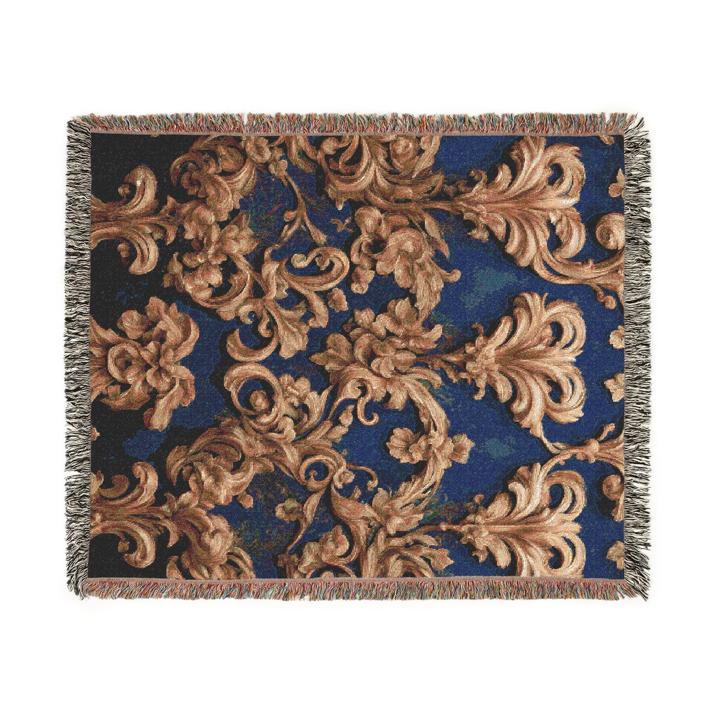 Retro Classic Damask Design Cozy Reading Throw for Book Lovers Cotton Woven Fringed Picnic Blanket Wall Art