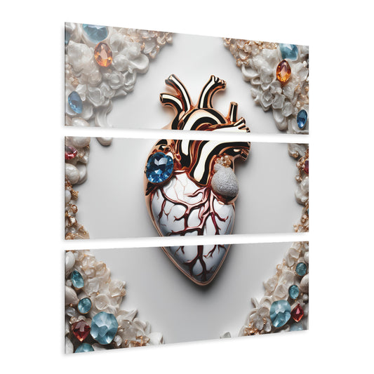 Heart Design Triptych Acrylic Print Wall Art Unique Bejeweled Cyberpunk Anatomical Heart Design