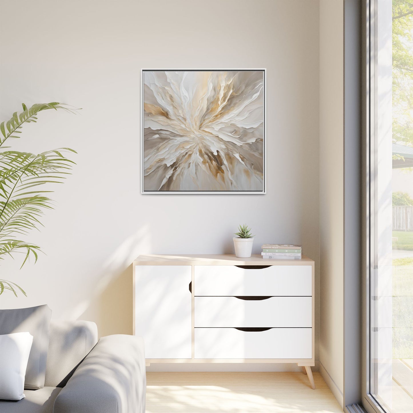 Modern Abstract Floral Design Unique Framed Canvas Wall Art Starburst Gift Nature Lover Gift Garden Lover Gift 3 frame colors