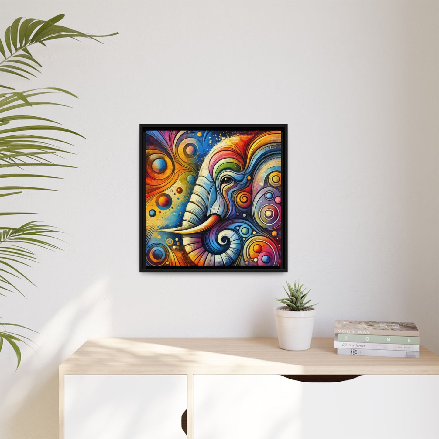 Modern Elephant Print Abstract Design Unique Framed Canvas Print African Wall Art Animal Lover Gift Nature Lover Decor 3 frame colors