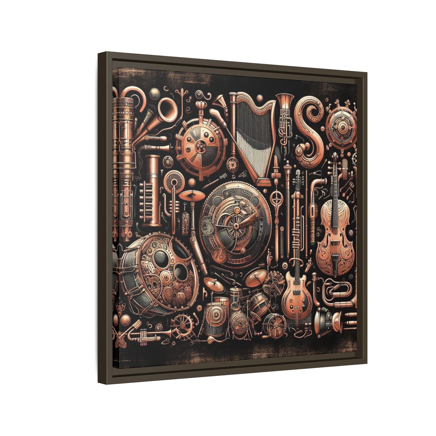 Modern Music-Themed Steampunk Style Print Abstract Design Unique Framed Canvas Print Wall Art Music Lover Gift Decor 3 frame colors