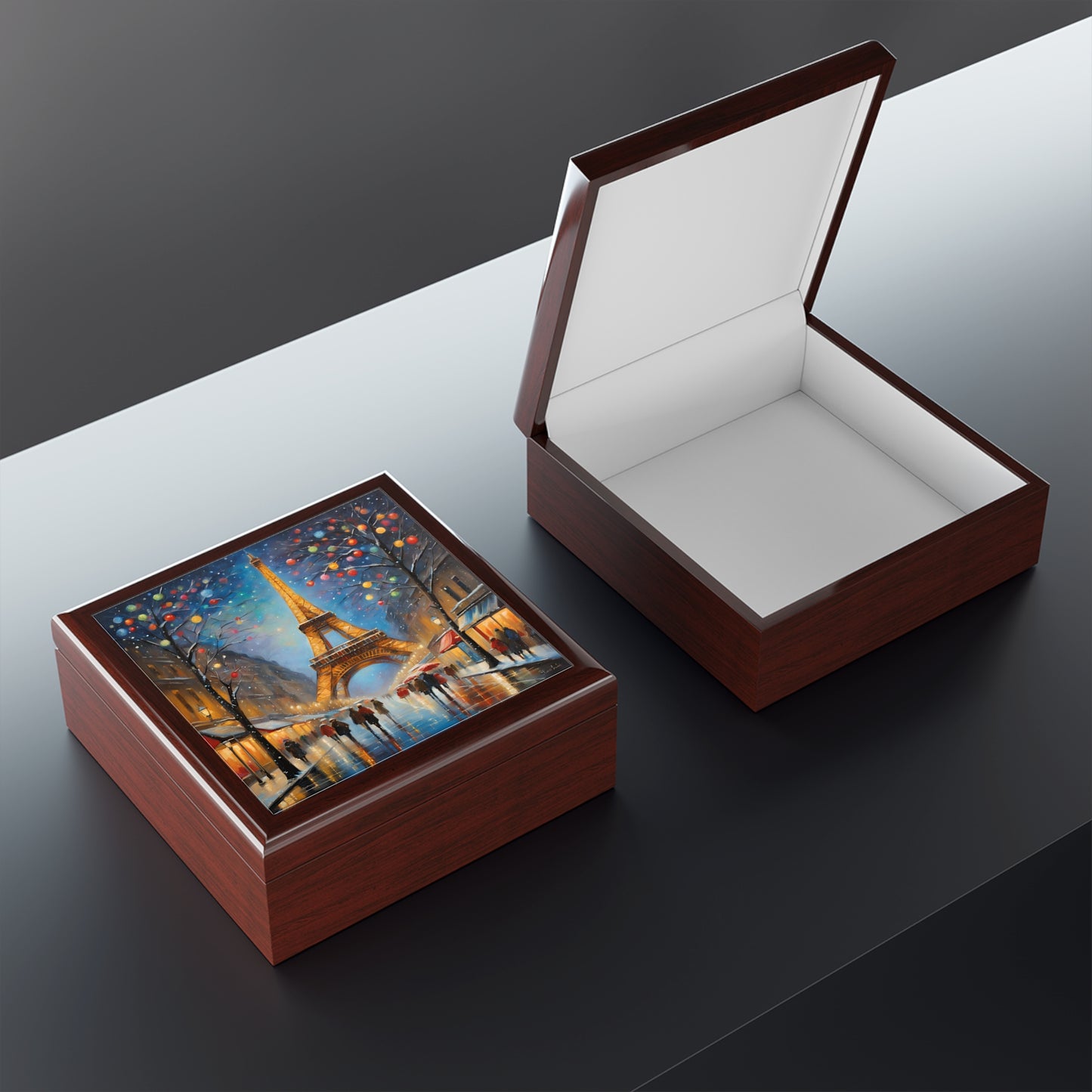 Unique Art Eiffel Tower Print Design Jewelry Box Trinket Box Bedroom Dresser Paris Decor Vanity Gift Box - 3 colors to choose from